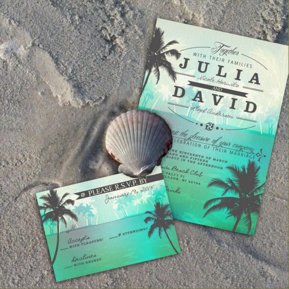 ocean palm trees beach wedding invitation psd format template