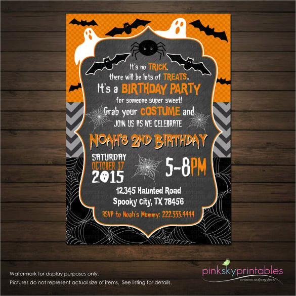 black and orange halloween birthday invitation printable