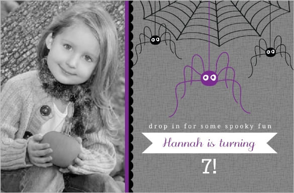 hanging spiders halloween birthday invitation