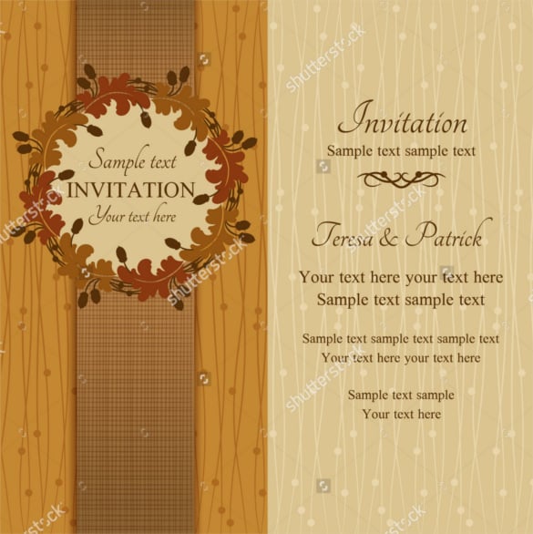 round frame with acorns brown and beige fall wedding invitation template