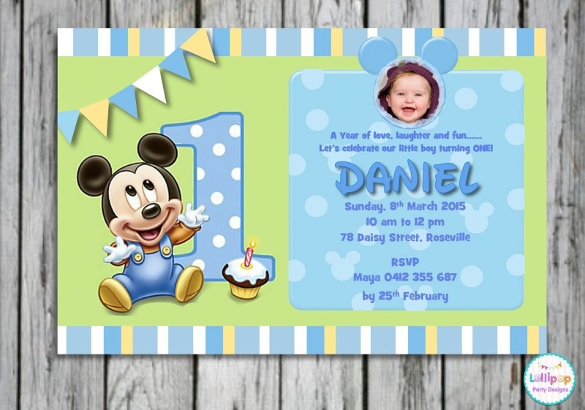 st birthday invitation card presenting small micjey mouse