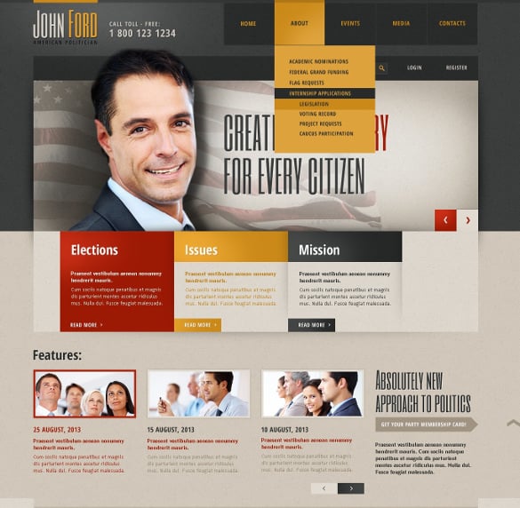 political candidate bootstrap responsive website theme