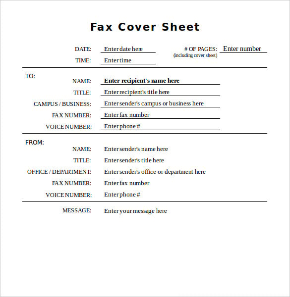 csusb generic fax cover sheet template word download