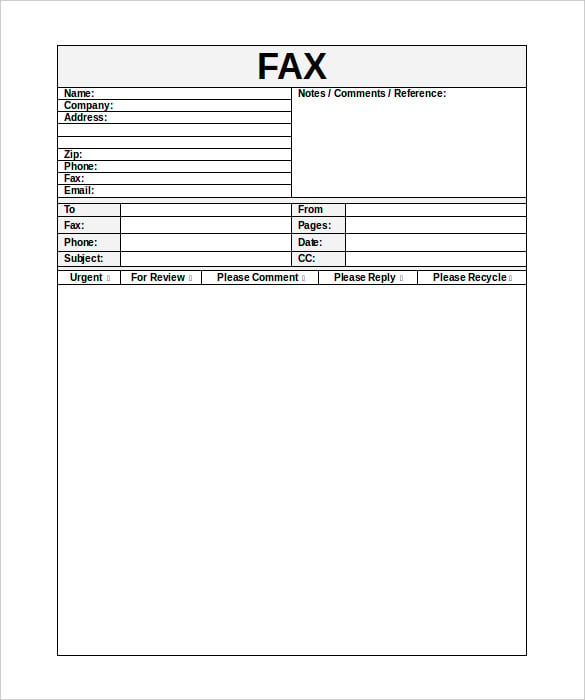 reference fax cover sheet template printable sample