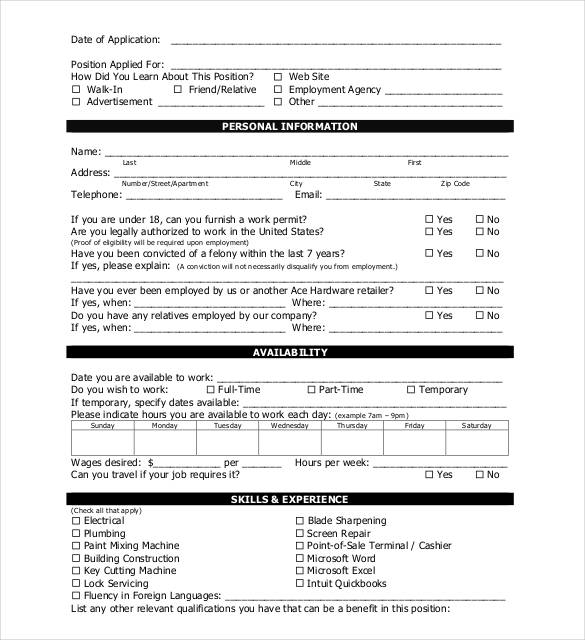 Editable Employment Application Template 5944