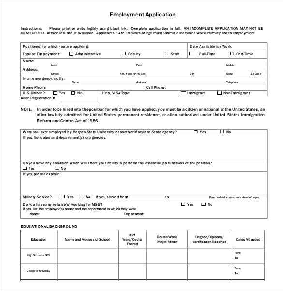 application for employment template1