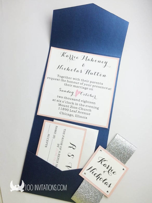 glitter pocketfold wedding invitation