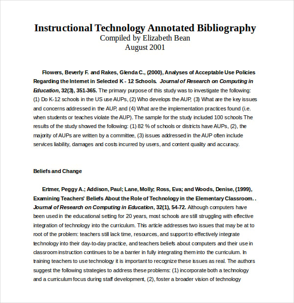 free downloadable teaching annotated bibliography format