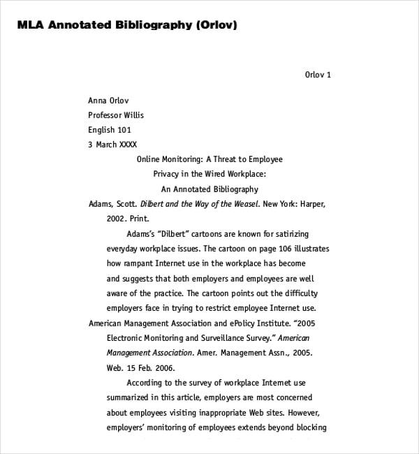 mla style annotated bibliography pdf template