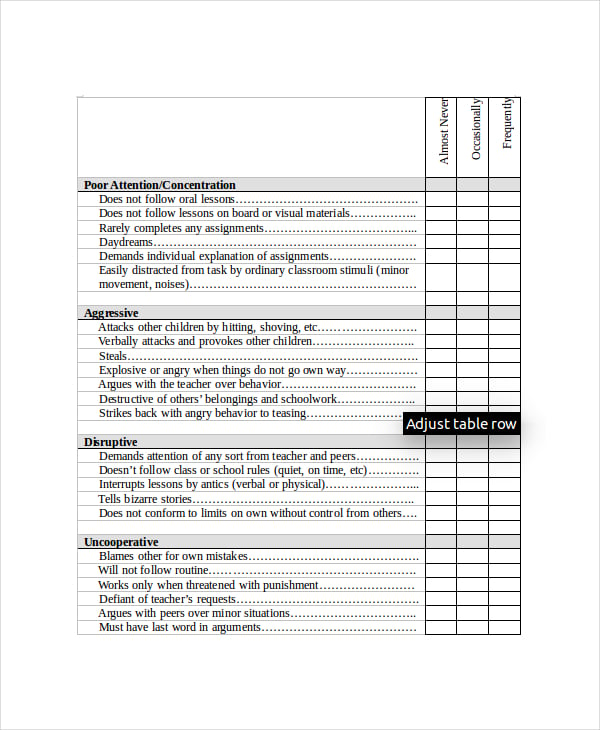 class assignment checklist template