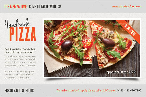 creative food and pizza postcard template