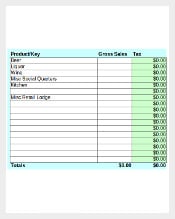 Sample Bar Sales Tax Calculator Inventory Template