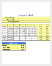 Example Inventory Template for Employee Time Sheet