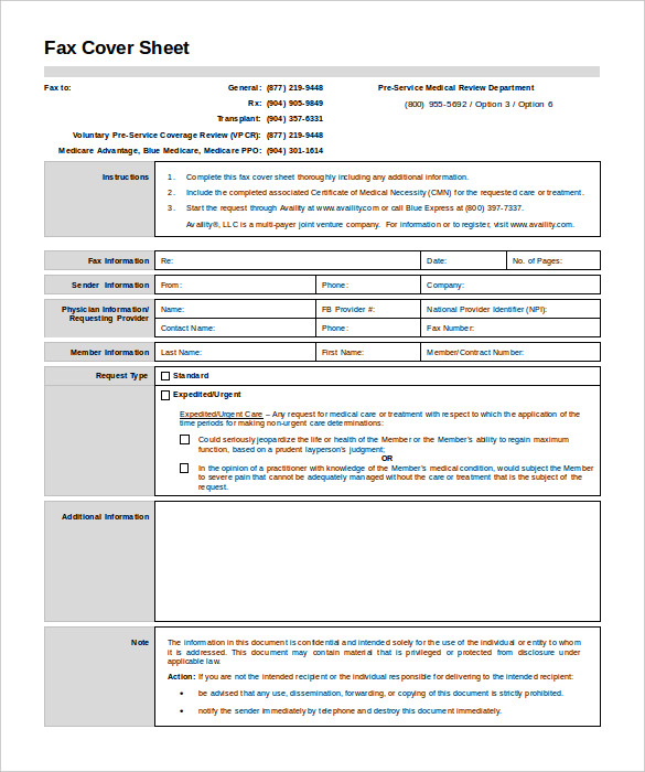 8+ Medical Fax Cover Sheet Templates PDF, Word
