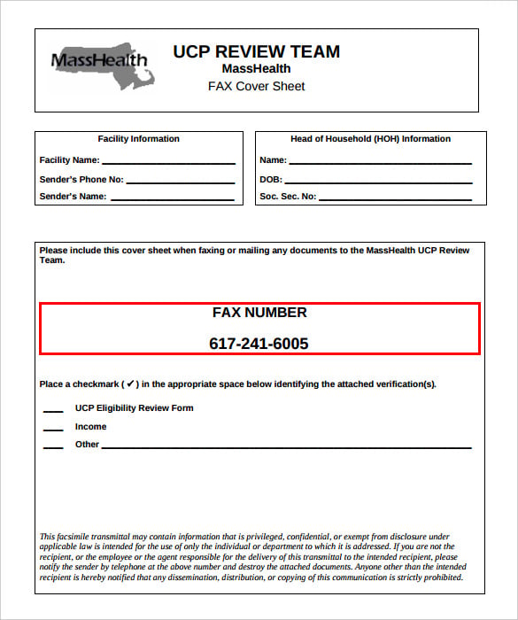 masshealth fax cover sheet template pdf sample download