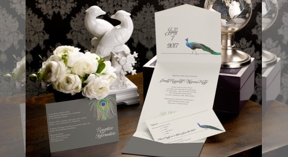 simple peacock wedding invitation