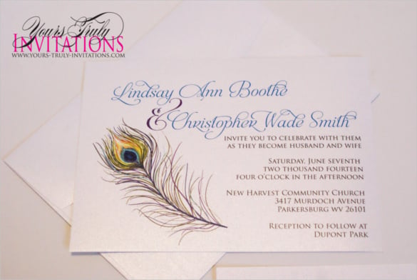 romantic feathers peacock invitation