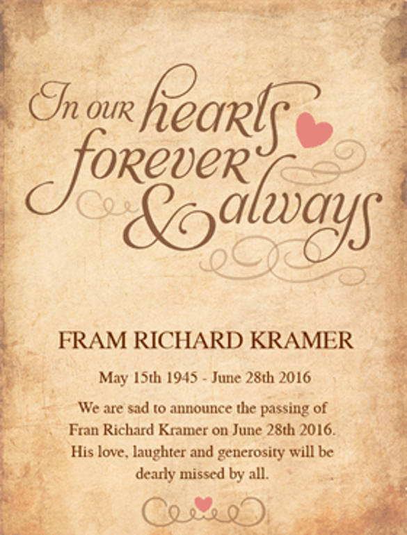 in our hearts forever memorial announcement template