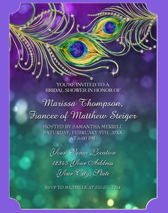 peacock feather jeweled wedding invitation