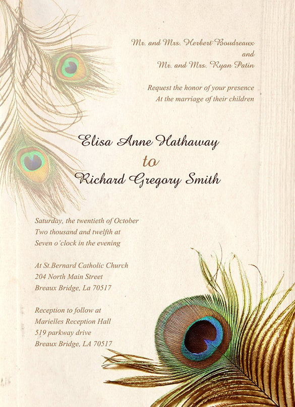 vintage wedding invitations with peacock feather