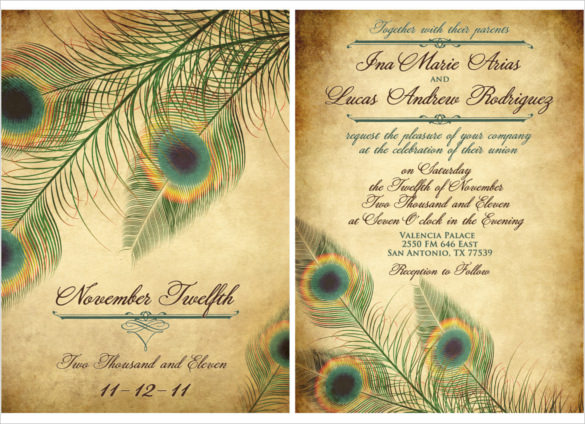 fancy peacock feathers invitation
