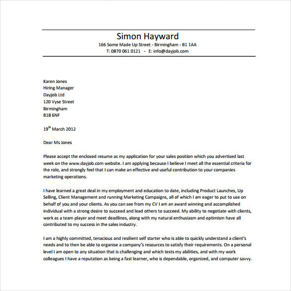 sales resume cover letter free pdf template download