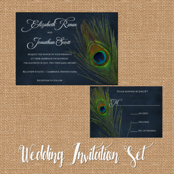 navy blue chalkboard peacock wedding invitation
