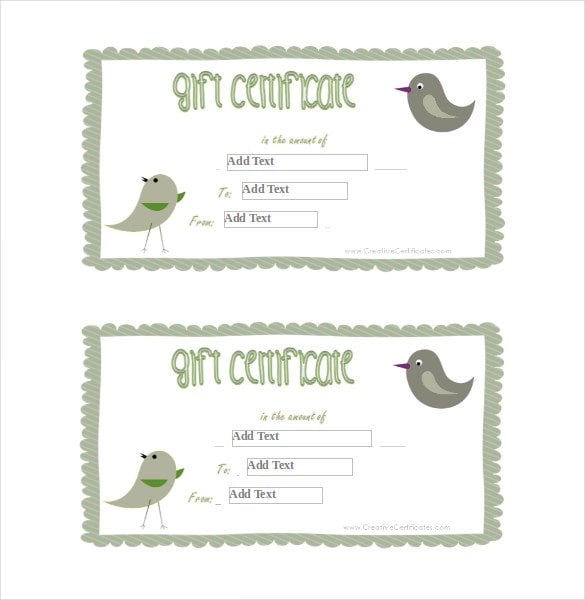 birds blank gift certificate word template free do