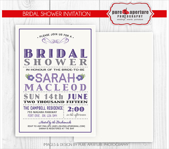 lavendar purple bridal shower invitation postcard psd printable