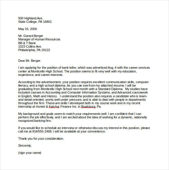 Cover letter for a teaching position template