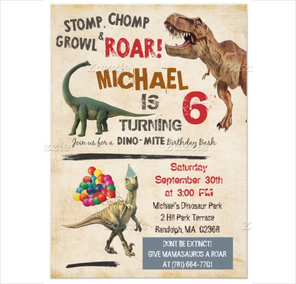 matte papered dinosaur birthday invitation for boy