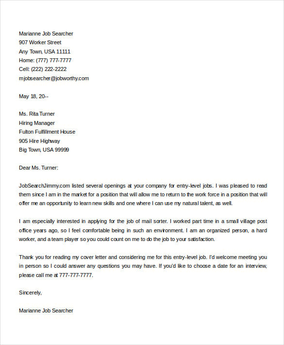 entry level it job cover letter free word template download