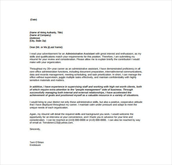 administrative assistant proffesional cover letter pdf free download