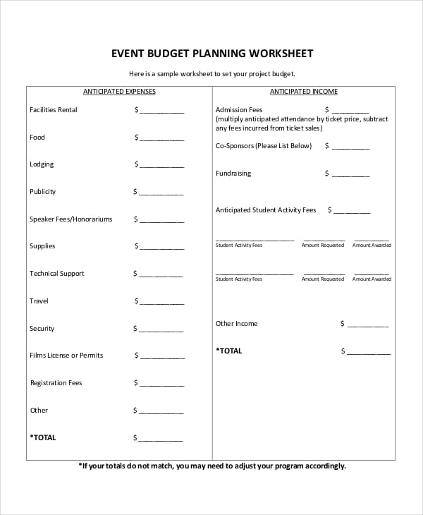 event marketing budget template