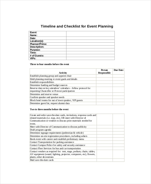 event planning timeline and checklist template