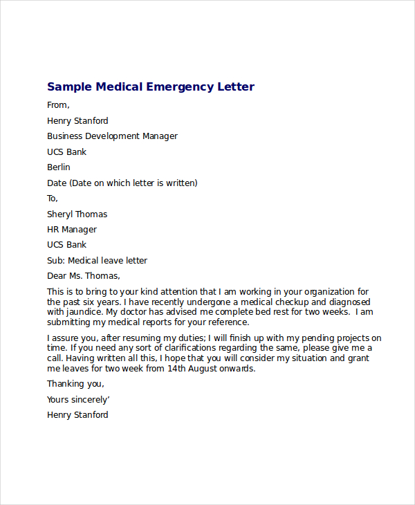 medical emergency leave letter