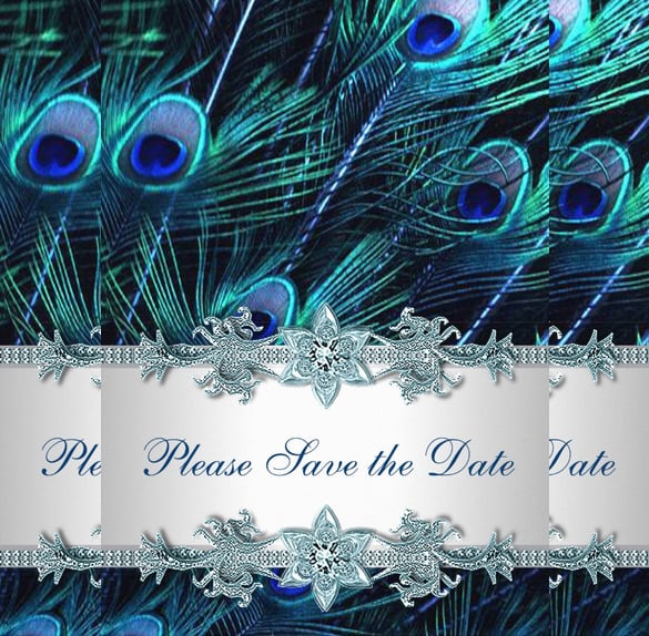 royal blue peacock wedding invitation