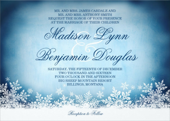 winter snowflakes blue holiday winter wedding invitation