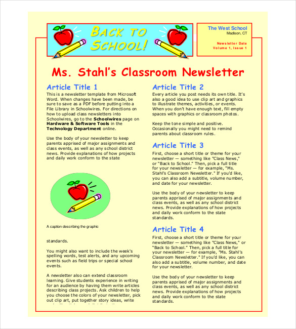 elementary school newsletter templates