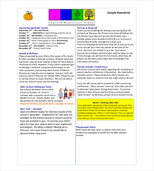 examples of newsletters for parents from teachers