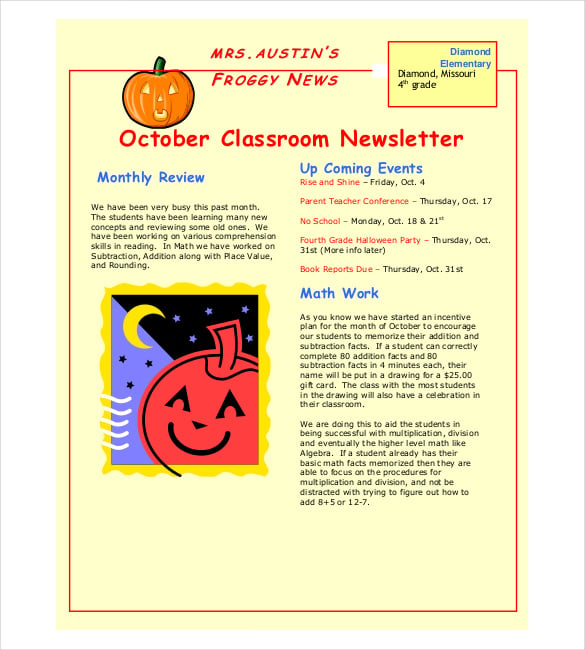 month classroom newsletter template