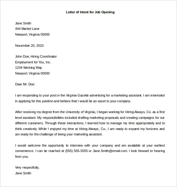 28++ Sample Letter Of Intent For Job Lewis Applicant best example