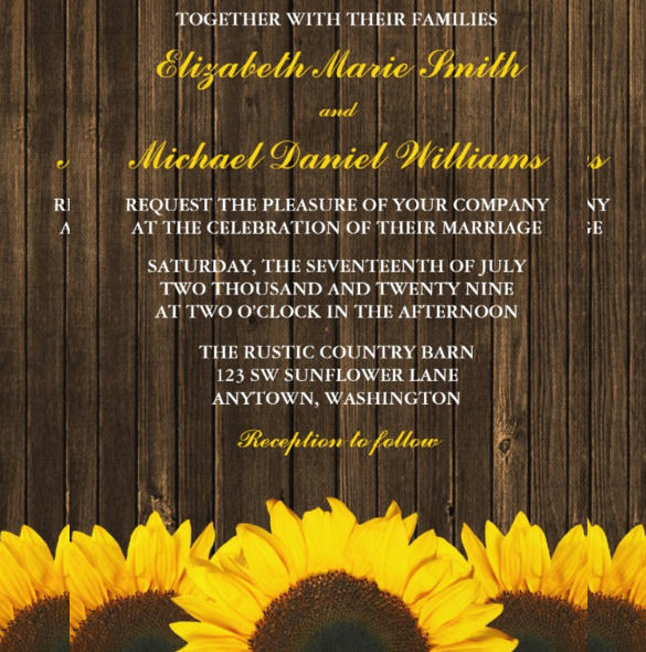 sunflowers barn wood country wedding invitation