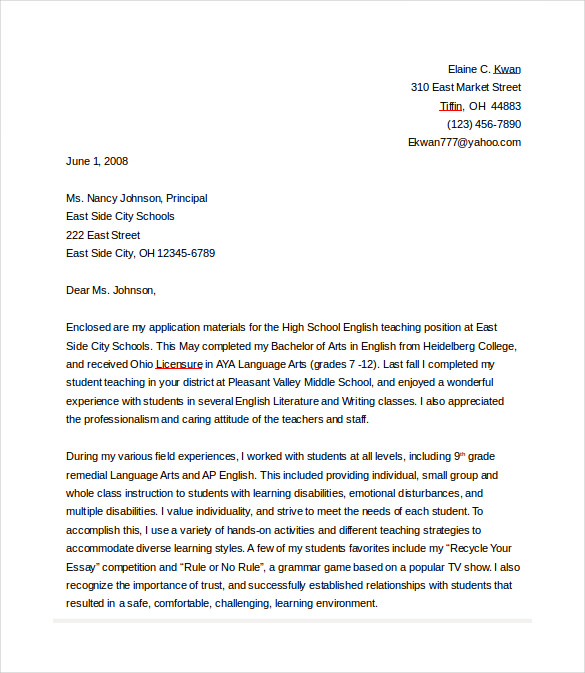 esl teacher cover letter