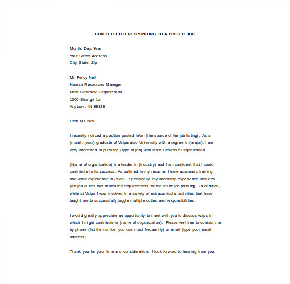 email cover letter responding to posted job word free download