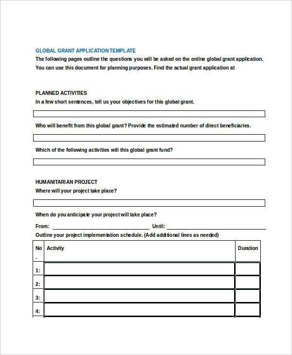 global grant application template