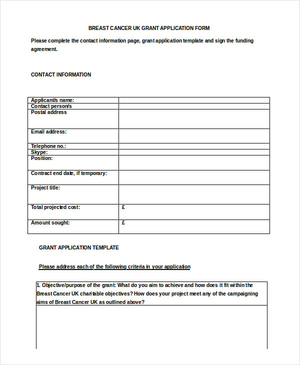 breast cancer uk grant application template
