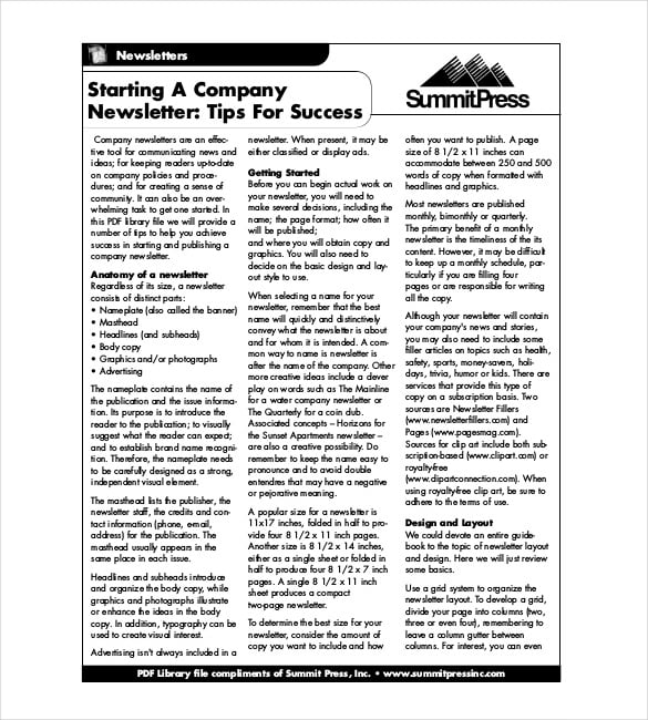 company newsletter template pdf format