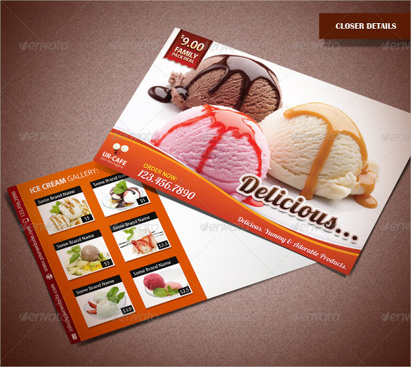 ce cream shop and bakery marketing postcard template