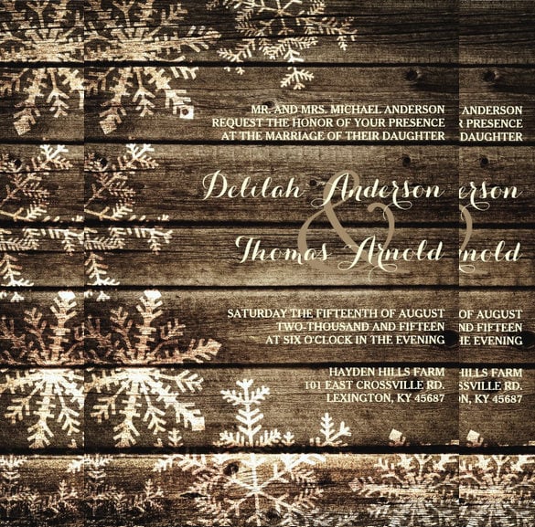 barn wood snowflakes rustic wedding invitation